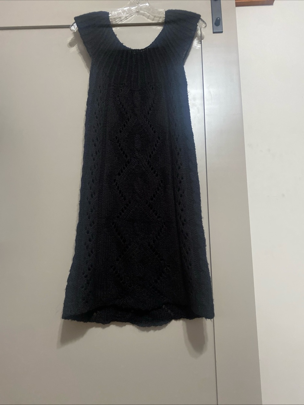 Hazel Black Crochet Cable Knit Midi Sweater Dress Wool Blend Size S Boho